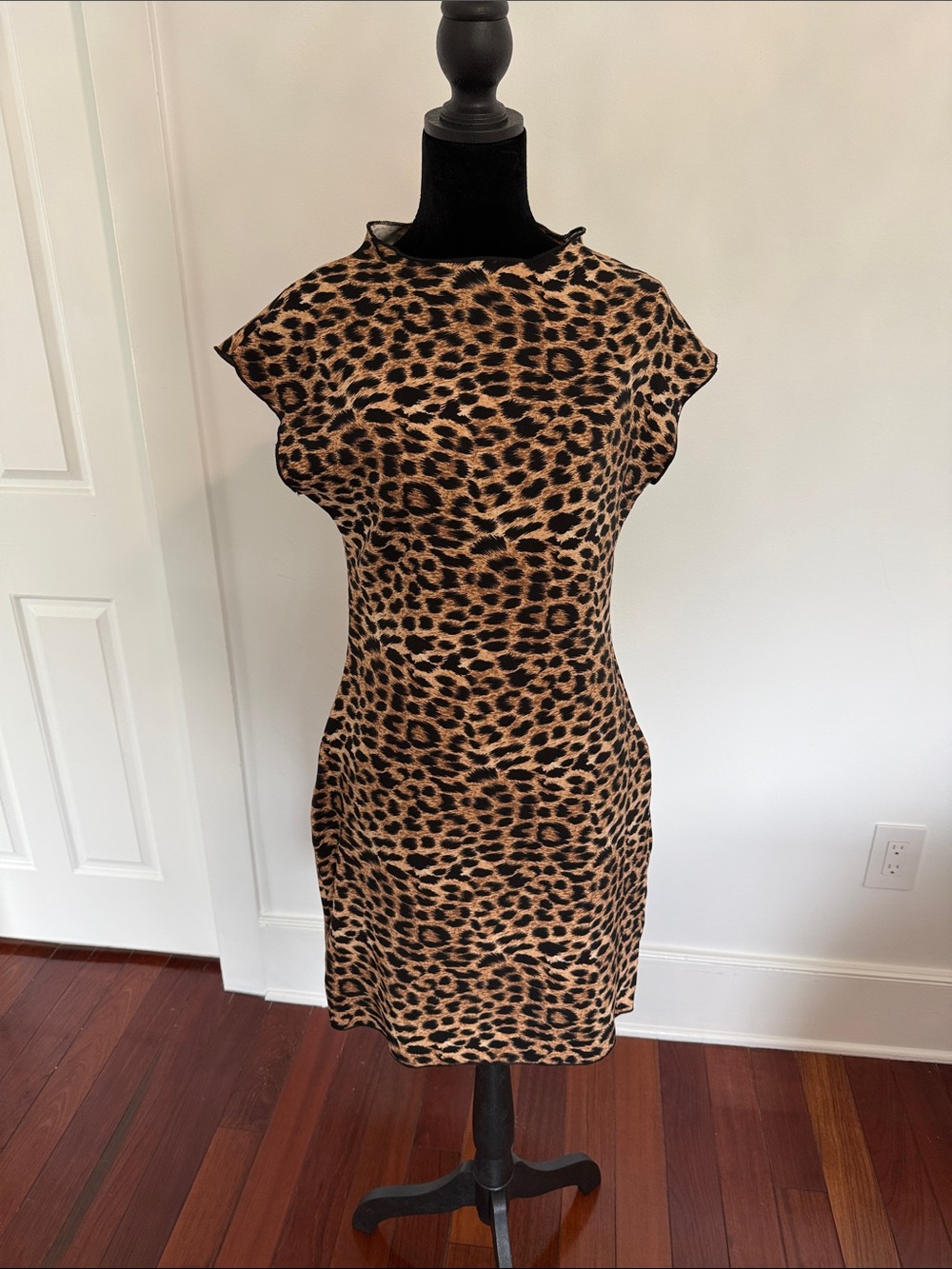 Aqua Leopard Print Mini Dress - Tan & Black